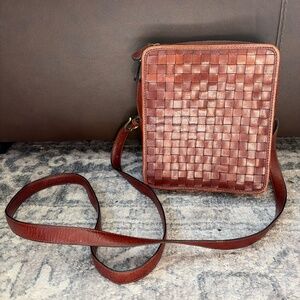 Vintage Brown Leather Crossbody Organizer Bag